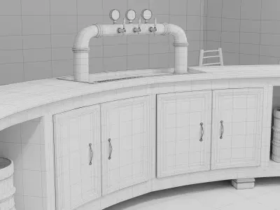 Classic Pub Beer Tap System and Curved Bar Counter 3D model