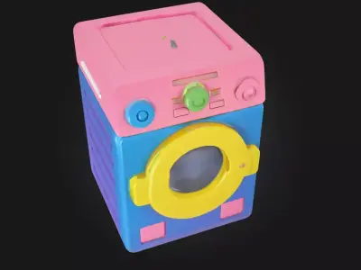 Colorful Toy Washing Machine Whimsical Mini Appliance 3D model