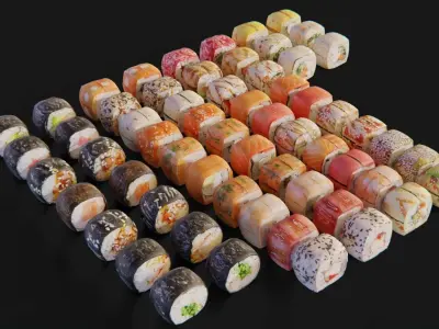 Sushi Maki Roll set fast food  Low-poly 3D model