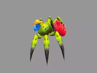 Cartoon green venomous spider Low-poly 3D model