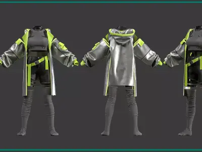 female cyberpunk outfit with texture and smart material 3D model