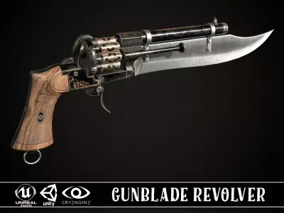 Gunblade Revolver Dark Low-poly 3D model