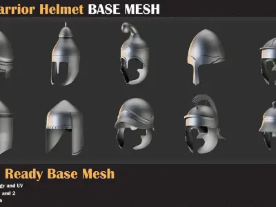 50 Warrior Helmet Base Mesh - VOL 01 - Game Ready Low-poly 3D model