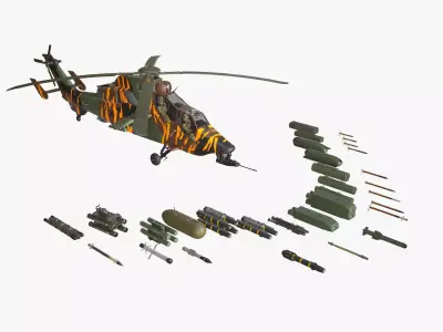 EC-665 Tiger HAD France 2 Complex Animation Low-poly 3D model
