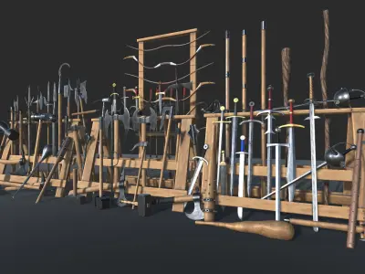 Medieval Weapons and Shields Bundle Low-poly 3D model