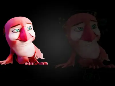 Chibi Parrot - 3D Red - Rigged Cartoon Bird Low-poly 3D model
