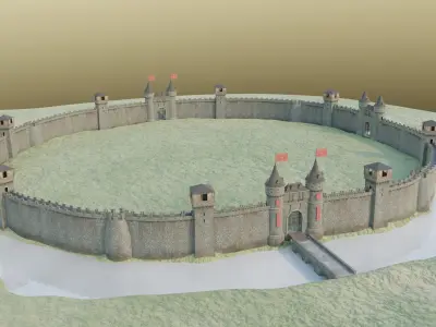 Medieval Castle Wall Low-poly 3D model