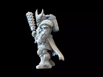 Sci-Fi Demon Warrior STL  Grimdark Armored Fighter Spiked Club 3D print model