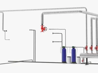 Boiler Steam Pipe System with Filtration Tanks 3D model