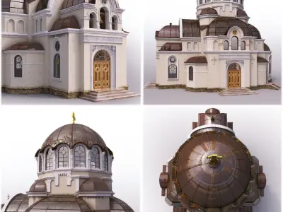 Church with golden dome 3D model