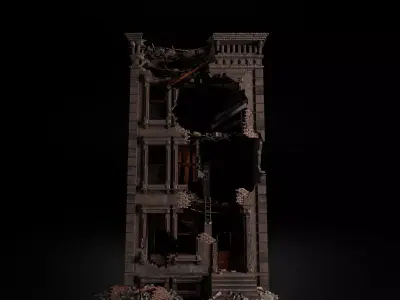 DESTROYED OLD BUILDING POST APOCALYPSE 001 Low-poly 3D model