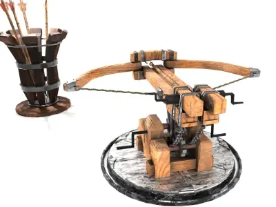 Low Poly Balista with Arrow Holder - 2K Textured 3D Model Low-poly 3D model