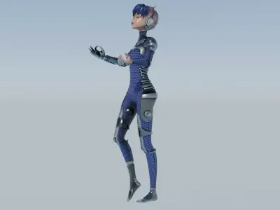 Cyberpunk Cat-Ear Robotic Girl Low-poly 3D model