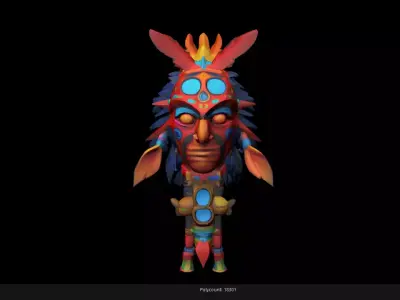 Low Poly Stylized Aztec Totem Mask 2 AI Low-poly 3D model