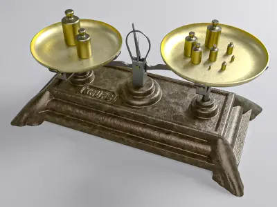 Vintage Weighing Scale with Weights 3D model
