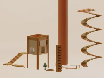 Temple 5 - Tree Temple Low-poly 3D model