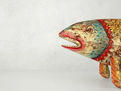 Vintage Painted Wood Fish 4 3D model