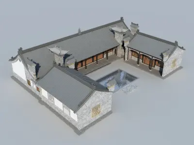 Chinese ancient architecture Low-poly 3D model