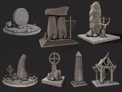 Viking Runestone Totem Collection Low-poly 3D model