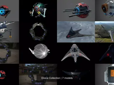 Drone Collection futuristic helmet with lights 3D Model Pack