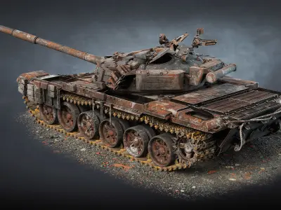 T-72B Tank Destroyed Low-poly 3D model