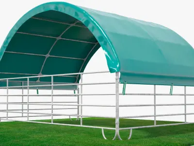 Arched Farm Shelter Installed On Grass Fur 3D model