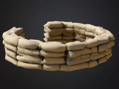 Half Circle Sandbag Wall Low-poly 3D model