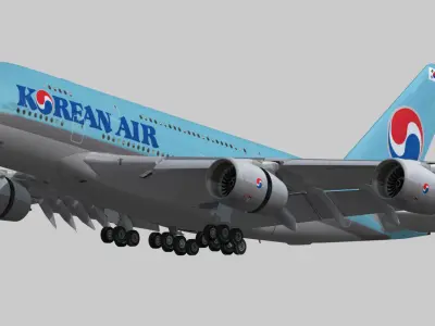 Airbus A380-8 Korean Air livery Low-poly 3D model