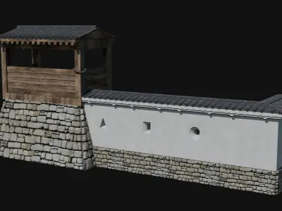 MODULAR JAPANESE WALLS PALISADE FEUDAL FENCE BARRIER COLLECTION Low-poly 3D model