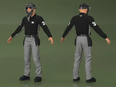 Baseball Umpire with Protective Mask A-Pose 3D model