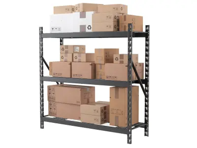 Warehouse Shelf With Boxes 3D model