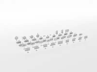 Signage Collection Streets navigation Low-poly 3D model