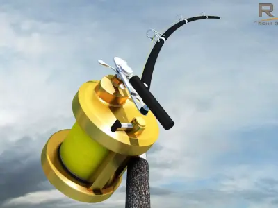 Shimano Fishing Rod and Reel Low-poly 3D model