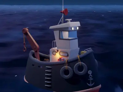 stylized fishing boat Low-poly 3D model