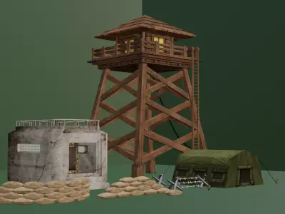Low Poly Military Camp Pack Low-poly 3D model