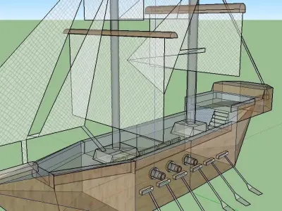 Ship- wooden sailing ship with sails Free low-poly 3D model