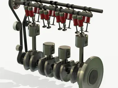 Animated Engine Parts 4T PBR Low-poly 3D model