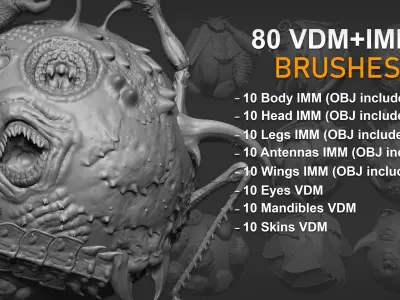 Zbrush  Blender - 80 Insectoid Creature Brush mega Pack 3D model