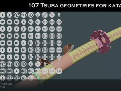 107 Tsuba geometry for Katana Low-poly 3D model