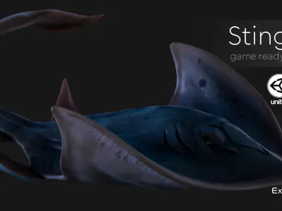 Stingray lowpoly underwater creatures  ocean monster fish - 2 Low-poly 3D model