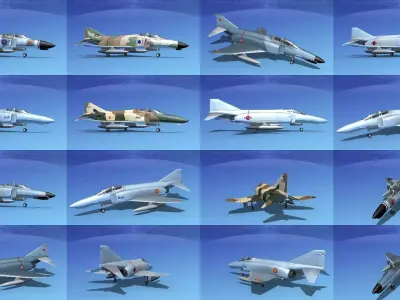 22 McDonnell Douglas F-4 Phantom II Fighter Jets 3D Model Collection