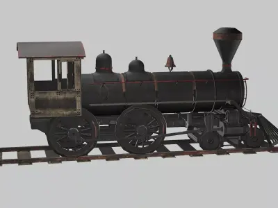 Steam Locomotive Old Train 2 Low Poly 3D Model Low-poly 3D model
