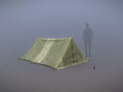 Military Tent WWII TwoSleeping close vr1 Low-poly 3D model