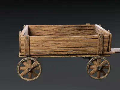 Rustic Wooden Cart Low-poly 3D model