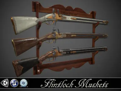 Double-barreled Flintlock Rifle - 3 skins Low-poly 3D model
