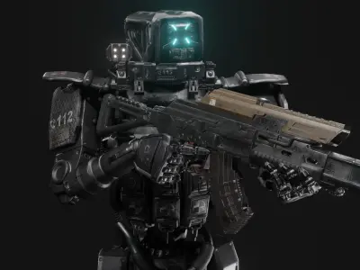 Cyborg Police Robot Low-poly 3D model