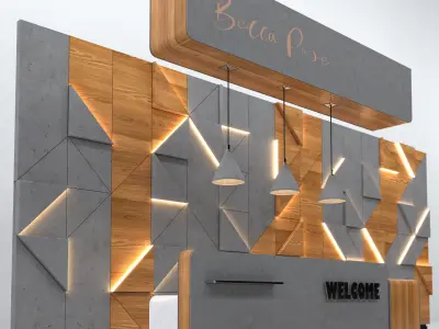 Reception desk made of concrete and wood 3D model