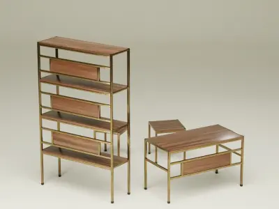 Student Study Set - Lacquered Teak Polished Bronze - AMS03 Free 3D model