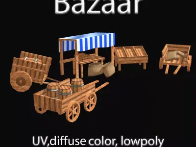 Shop market square bazaar set Low-poly 3D model
