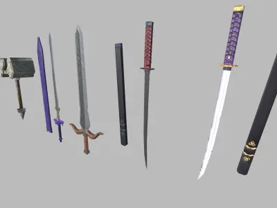 Sword and Hammer Item with PBR Textures Free low-poly 3D model